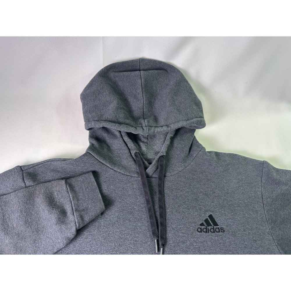 Adidas‎ Mens Medium Charcoal Gray Pullover Hoodie Trefoil Logo Fleece Sweatshirt